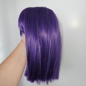 Bright Purple Synthetic Wig Medium Length Straight with Bangs NEW